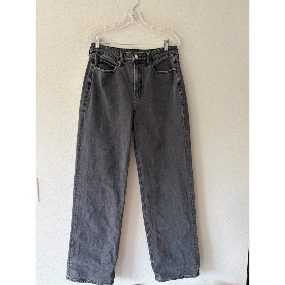 Old Navy Womens Extra High Rise Curvy Wide Leg Black Denim Jeans 8L Tall